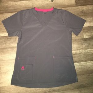 Steel gray carhartt scrub top.